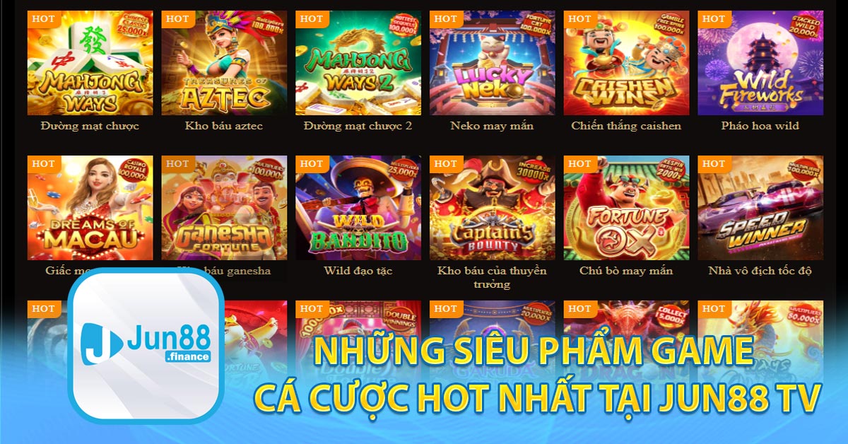 Những siêu phẩm game cá cược hot nhất tại Jun88 tv